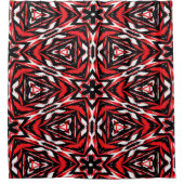 黒、白、赤の万華鏡のように千変万化するパターン シャワーカーテン (正面)