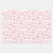 黒・白・赤の愛のハート模様バレンタイン ラッピングペーパーシート (正面3)