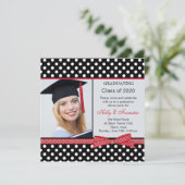 黒、白、赤の水玉模様卒業パーティーの写真 招待状 (スタンド正面)