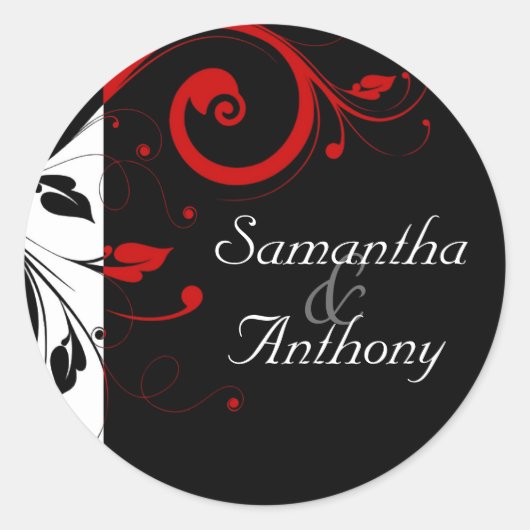 黒、白、赤の渦巻きマッチング封筒用シール ラウンドシール (正面)