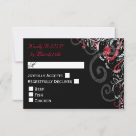 黒、白、赤の渦巻き式RSVP 出欠カード