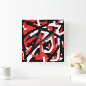 黒、白、赤の落書き スクエア壁時計 (ホーム)