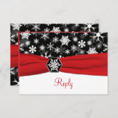 黒、白、赤の雪の結婚結晶の返信カード 出欠カード (正面/裏面)