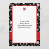 黒、白、赤の雪の結晶の感謝カード - フラット サンキューカード (裏面)