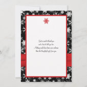 黒、白、赤の雪の結晶の感謝カード - フラット サンキューカード (裏面)