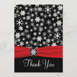 黒、白、赤の雪の結晶の感謝カード - フラット サンキューカード