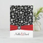 黒、白、赤の雪の結晶 ウェディング招待状 招待状 (スタンド正面)