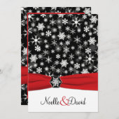 黒、白、赤の雪の結晶 ウェディング招待状 招待状 (正面/裏面)