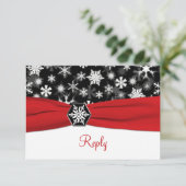 黒、白、赤の雪の結晶 ウェディング返信カード 出欠カード (スタンド正面)