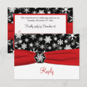 黒、白、赤の雪の結晶 ウェディング返信カード 出欠カード (正面/裏面)