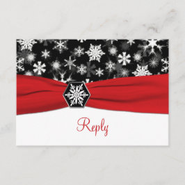 黒、白、赤の雪の結晶 ウェディング返信カード 出欠カード