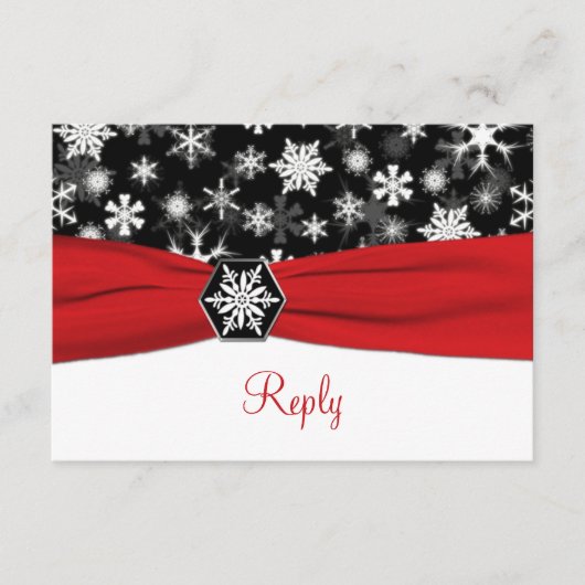 黒、白、赤の雪の結晶　ウェディング　返信カード 出欠カード (正面)