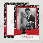 黒、白、赤の雪の結晶 感謝カード - フラット サンキューカード (正面/裏面)