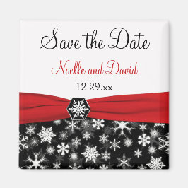 黒、白、赤の雪片は日付マグネットを保存 マグネット