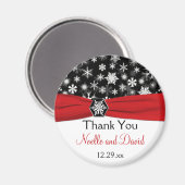 黒、白、赤の雪片結婚式の引き出物磁石 マグネット (正面/裏面)