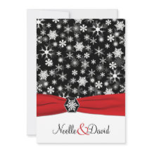 黒、白、赤の雪片結婚式招待状