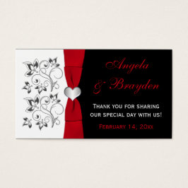 黒、白、赤フローラ、ハート結婚式の引き出物ラベル