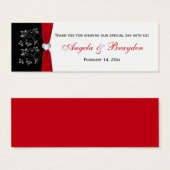 黒、白、赤フローラ、ハート結婚式の引き出物ラベル (正面&裏面)