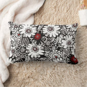 黒/白/赤フローラ ランバークッション (ブランケット)