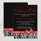 黒 白 赤 ゼブラ 2014 卒業式 招待状 (正面/裏面)