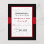 黒 白 赤 プリント リボン 花柄 返信カード (裏面)