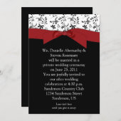 黒 白 赤 花柄 結婚式後 招待状 (正面/裏面)