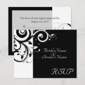 黒+白 逆スワール 結婚式招待状への返信カード 出欠カード (正面/裏面)