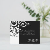 黒+白 逆巻き スウェル 結婚式招待状に合わせたRSVP 出欠カード (スタンド正面)