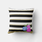 黒、白、金のクッションにピンクと青のバラ クッション (裏面)