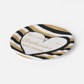黒、白、金ゴールドとストライプハート赤ちゃんシャワー ペーパープレート (アングル)