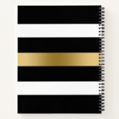 黒、白、金ゴールドのパタストライプーン ノートブック (裏面)