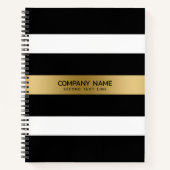 黒、白、金ゴールドのパタストライプーン ノートブック (正面)
