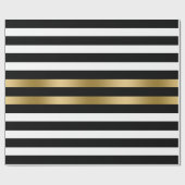 黒、白、金ゴールドのパタストライプーン ラッピングペーパー (フラット)