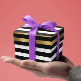 黒、白、金ゴールドのパタストライプーン ラッピングペーパー