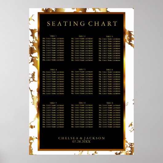 黒、白、金ゴールドの大理石 – 座席表(9) ポスター (正面)