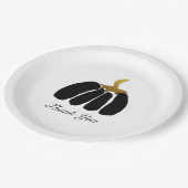 黒、白、金ゴールドの定型化されたカボチャ ペーパープレート (アングル)