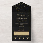 黒、白、金ゴールド天モダンミニマル星 オールインワン招待状 (内側)