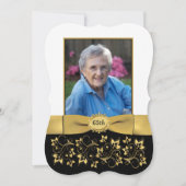 黒、白、金ゴールド65thフォト誕生日招待状 招待状 (正面)