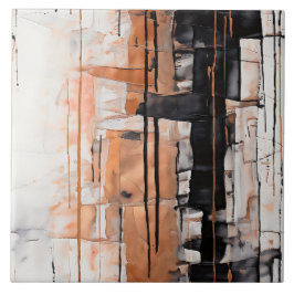 黒、白、銅の抽象芸術滴下 タイル