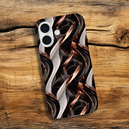 黒、白、銅の抽象芸術3D錯覚 iPhone 16ケース