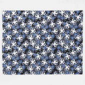 黒、白、青のタコのシームレスパターン フリースブランケット (正面(横))