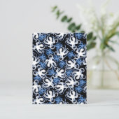 黒、白、青のタコのシームレスパターン ポストカード (スタンド正面)