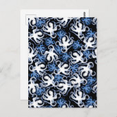 黒、白、青のタコのシームレスパターン ポストカード (正面/裏面)