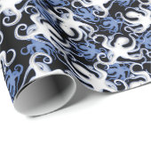 黒、白、青のタコのシームレスパターン ラッピングペーパー (ロールコーナー)