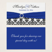 黒、白、青のダマスクウェディングメッセージカード (正面&裏面)