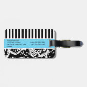 黒、白、青のダマスクストライプのラゲッジタグ ラゲッジタグ (裏面横)