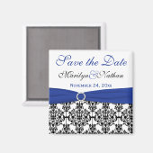 黒、白、青のダマスク日付マグネットを保存 マグネット (正面/裏面)