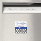 黒、白、青のダマスク日付マグネットを保存 マグネット (インサイチュ (食洗機))