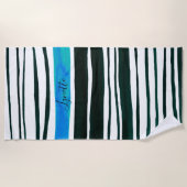 黒、白、青地中海のの色彩の鮮やかストライプ ビーチタオル (正面)