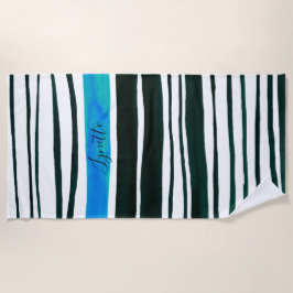 黒、白、青地中海のの色彩の鮮やかストライプ ビーチタオル